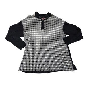 Mens Black White Diamond Pattern Polo Sweater  Long Sleeve Size M‎ Vintage
